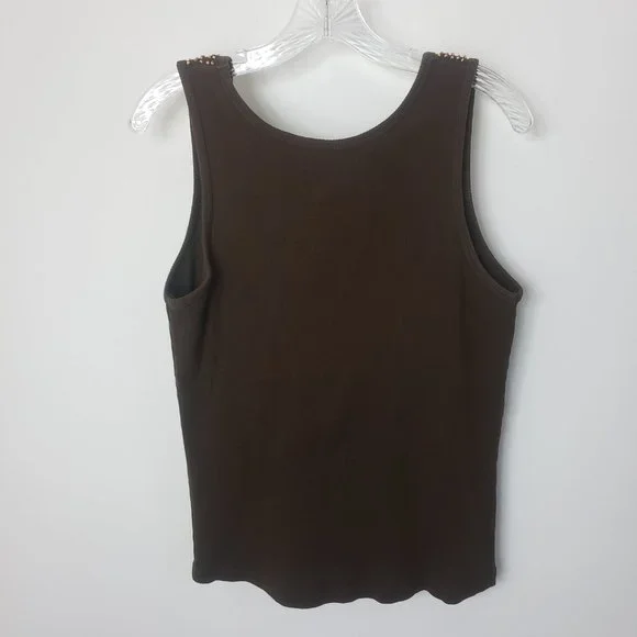 STO Women's Chocolate Sequined Scoop Neck Cotton Shell Shirt Blouse Tank Top - Picture 6 of 11